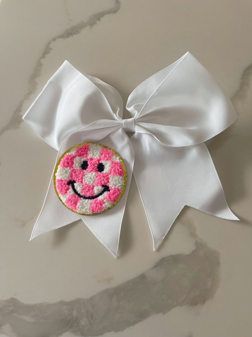 Retro Pink and White Happy Face Bow